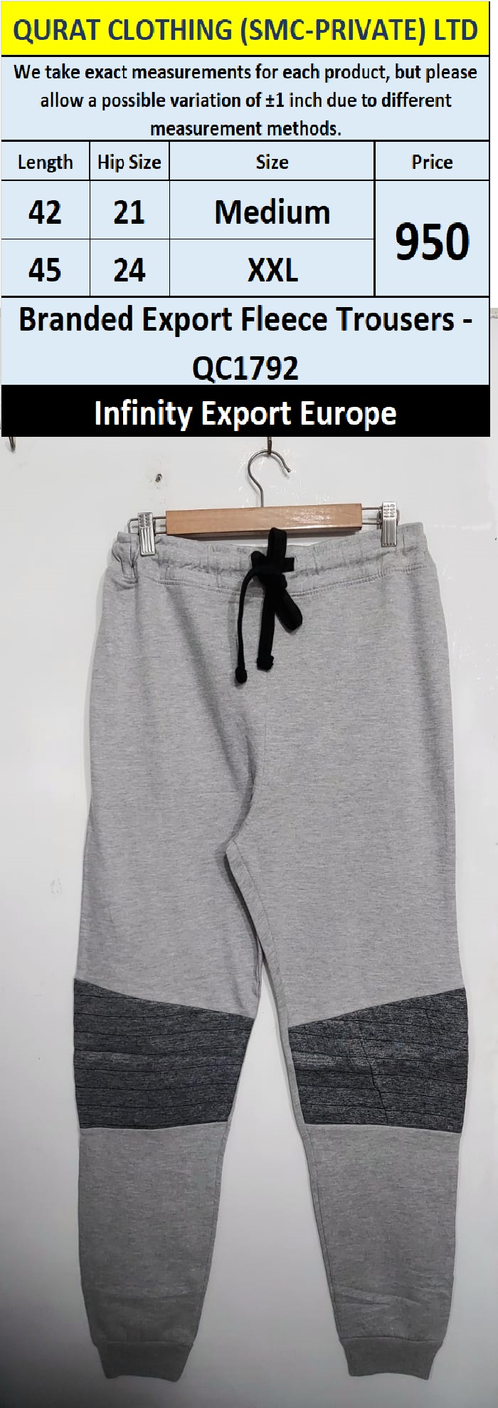 Infinity Brand Fleece Trouser QC1792 Export Europe 