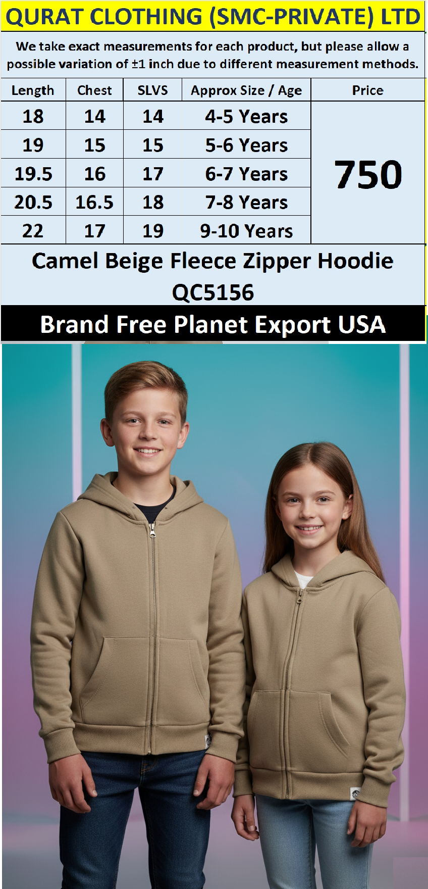 Free Planet Camel Beige Fleece Zipper Hoodie QC5156 – Export USA