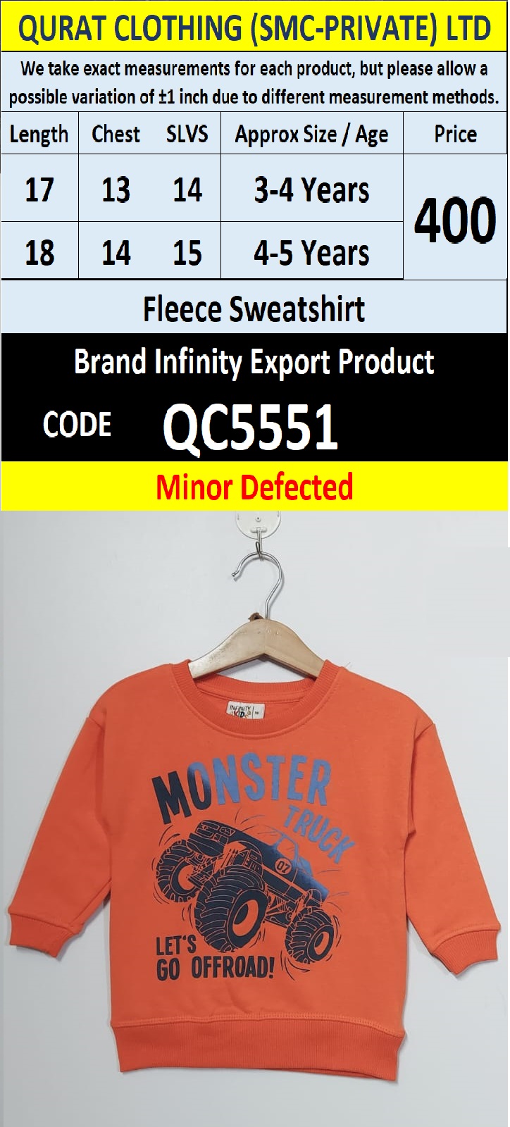 Brand Infinity Kids Fleece Sweatshirt Export Europe or USA (Minor Defected Product) - QC5551