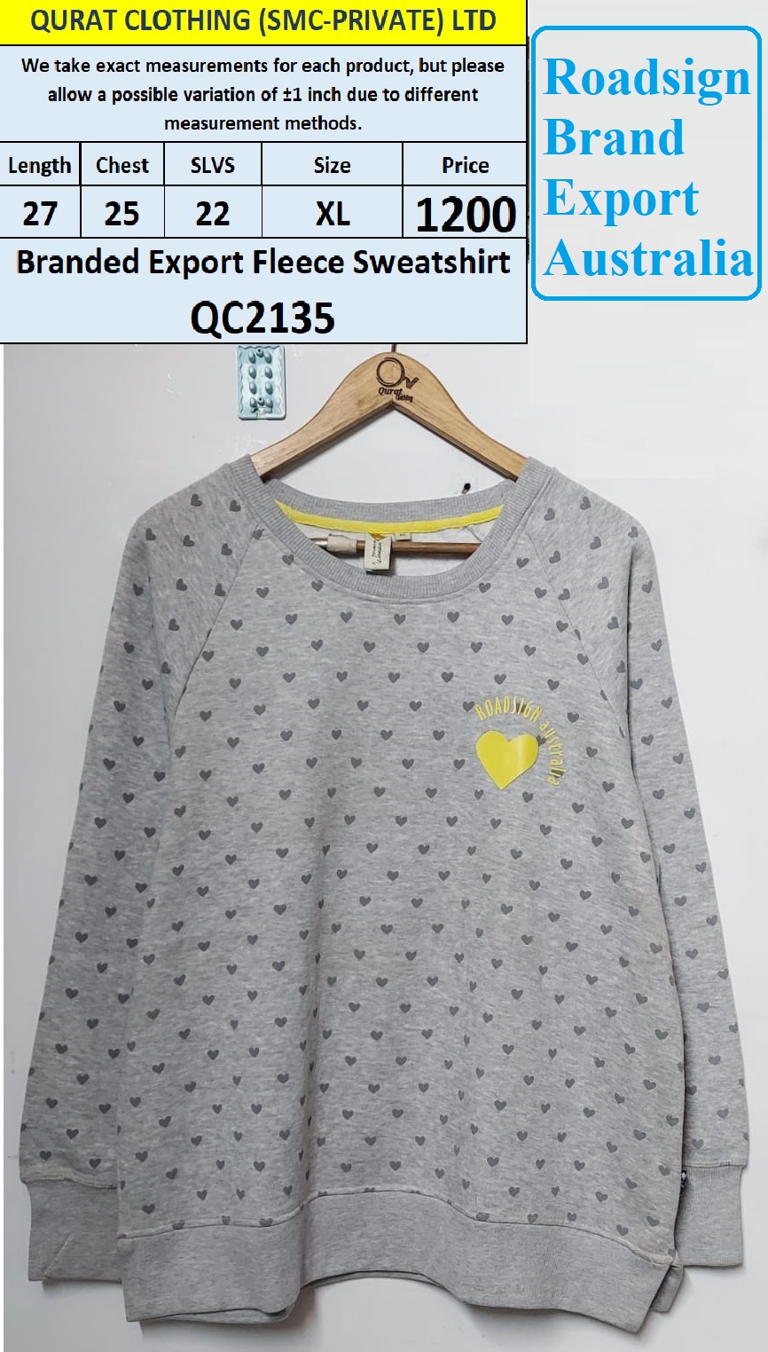 Roadsign Brand Fleece Sweatshirt QC2135 Export Australia