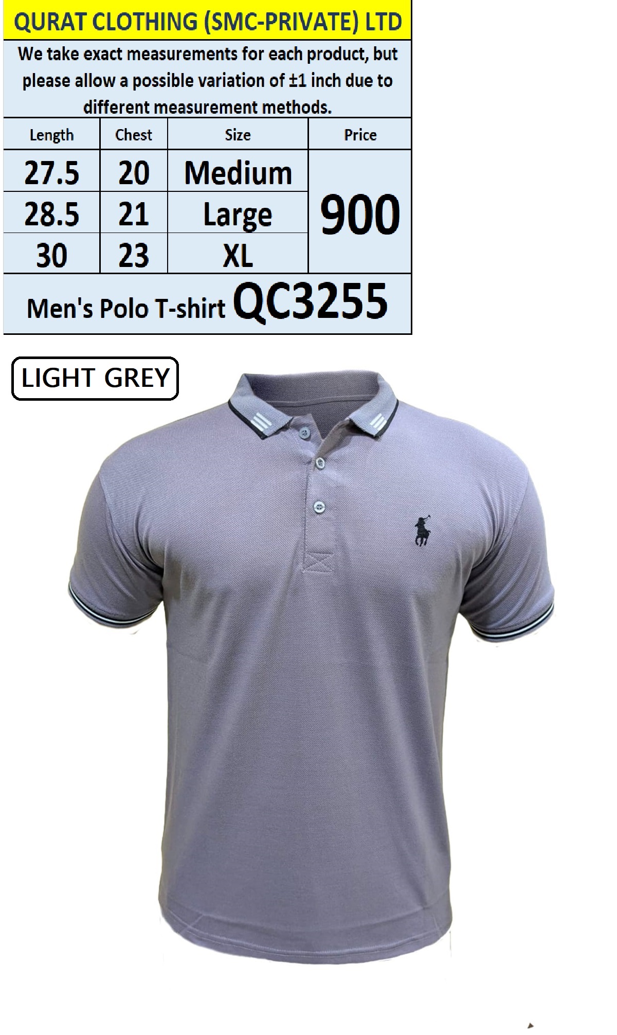 Light Grey Men's Polo T-shirt QC3255
