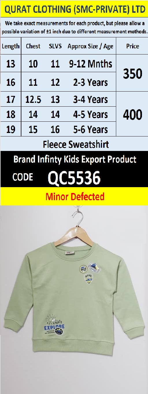 Infinity Kids Brand Fleece Sweatshirt Export Europe or USA (Minor Defected Product) - QC5536