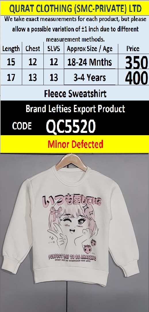 Lefties Brand Fleece Sweatshirt Export Europe or USA (Minor Defected Product) - QC5520