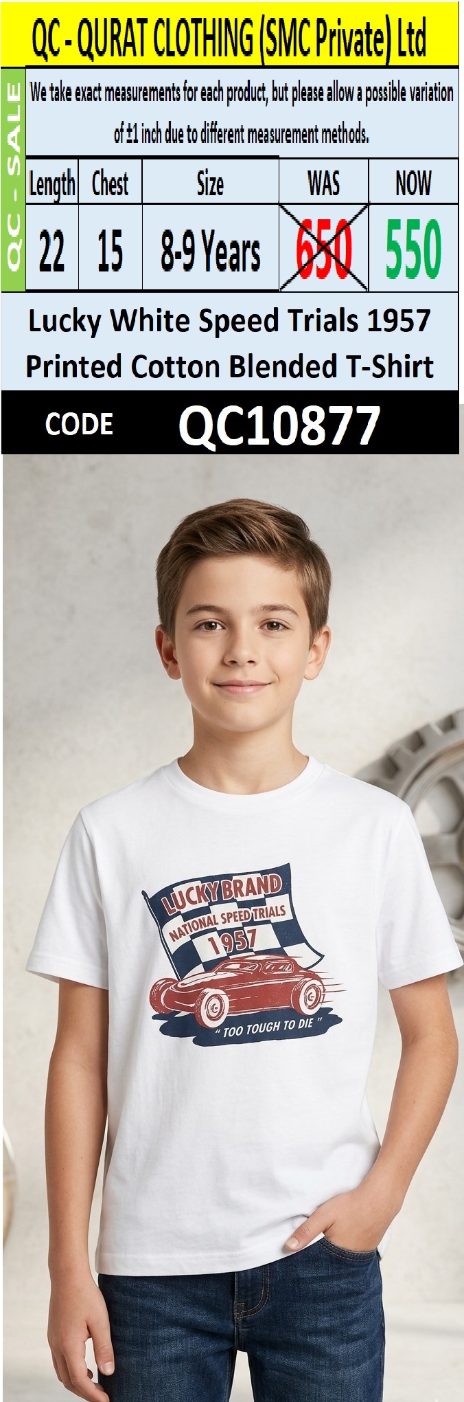 Lucky White Speed Trials 1957 Printed Cotton Blended T-Shirt QC10877