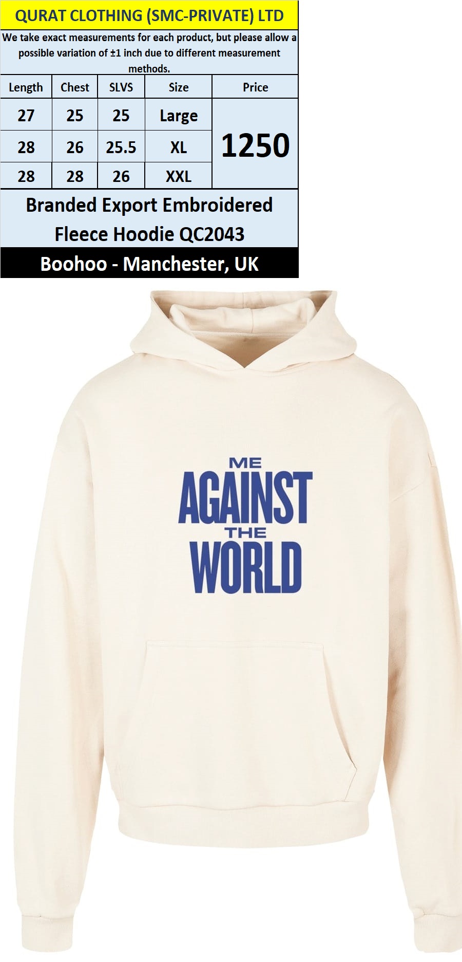 Boohoo Branded Embroidered Fleece Hoodie QC2043 Export Manchester, UK