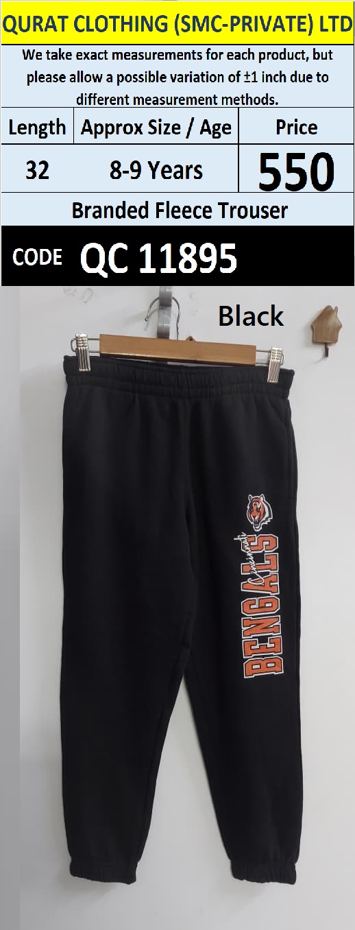 Branded Black Fleece Bengals Printed Jogger Trousers — QC11895