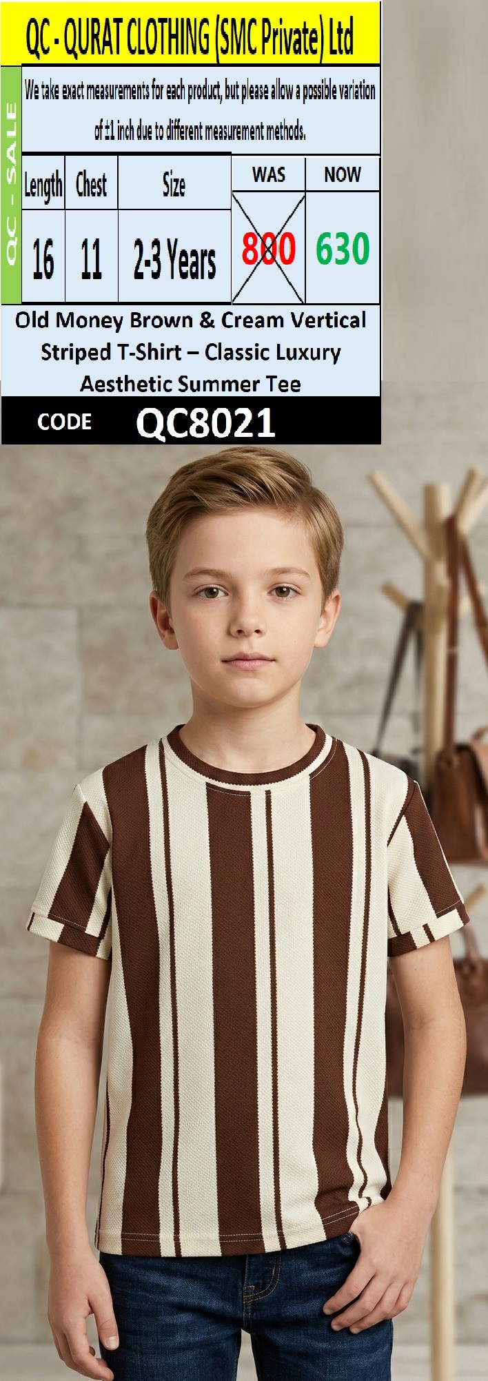 Old Money Brown & Cream Vertical Striped T-Shirt – Classic Luxury Aesthetic Summer Tee – QC8021