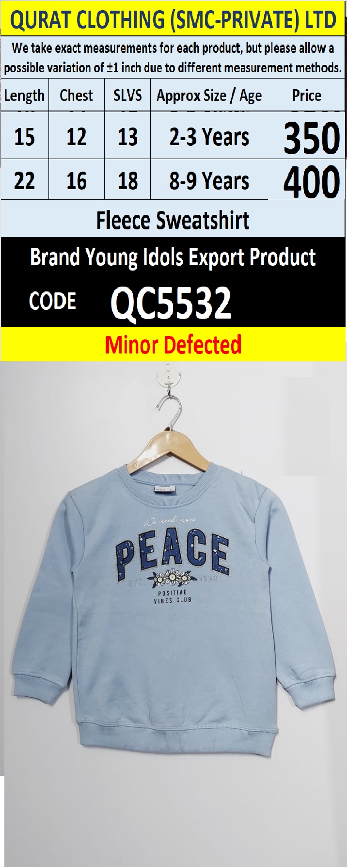 Brand Young Idols Fleece Sweatshirt Export Europe or USA (Minor Defected Product) - QC5532