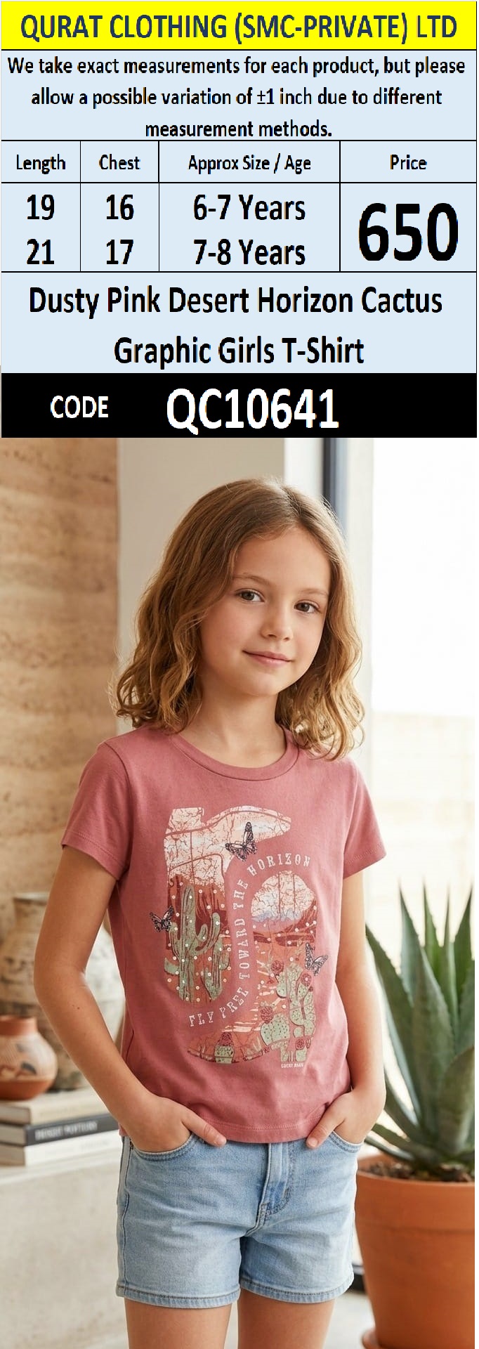 Dusty Pink Desert Horizon Cactus Graphic Girls T-Shirt QC10641