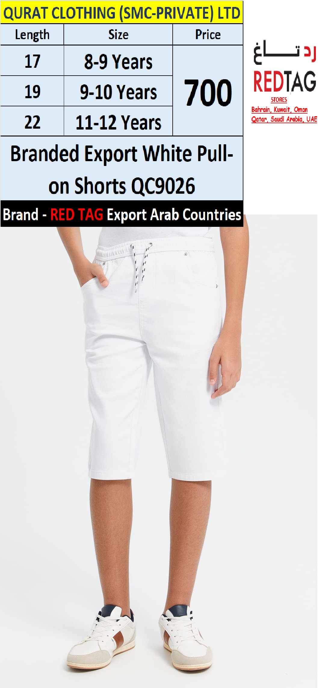 RED TAG Brand White Pull-On Shorts QC9026 Export Arab Countries