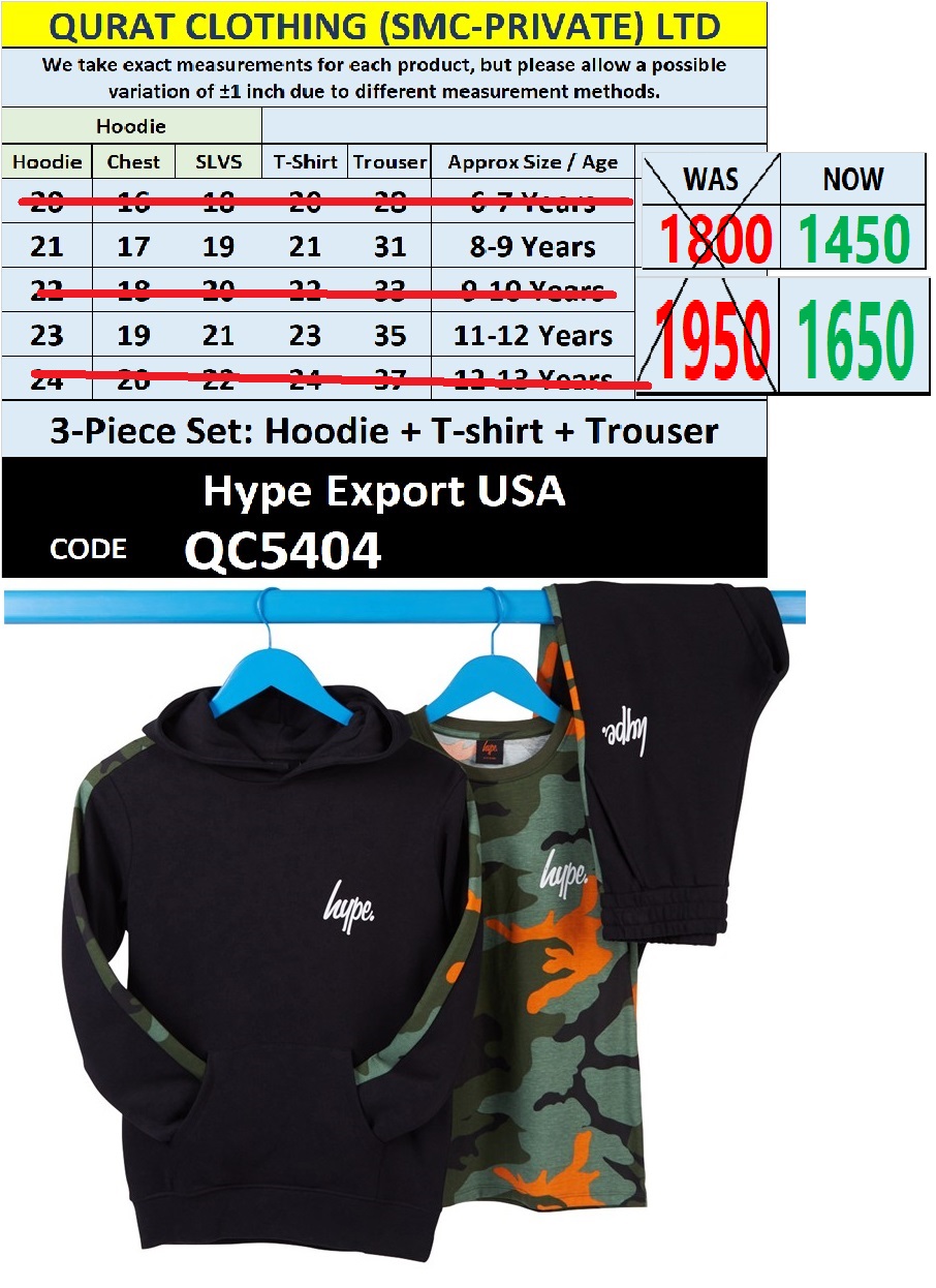 Hype Kids Black Fleece Hoodie Camo Cotton T-Shirt & Fleece Trouser 3-Piece Set QC5404 – Export USA - QC5404