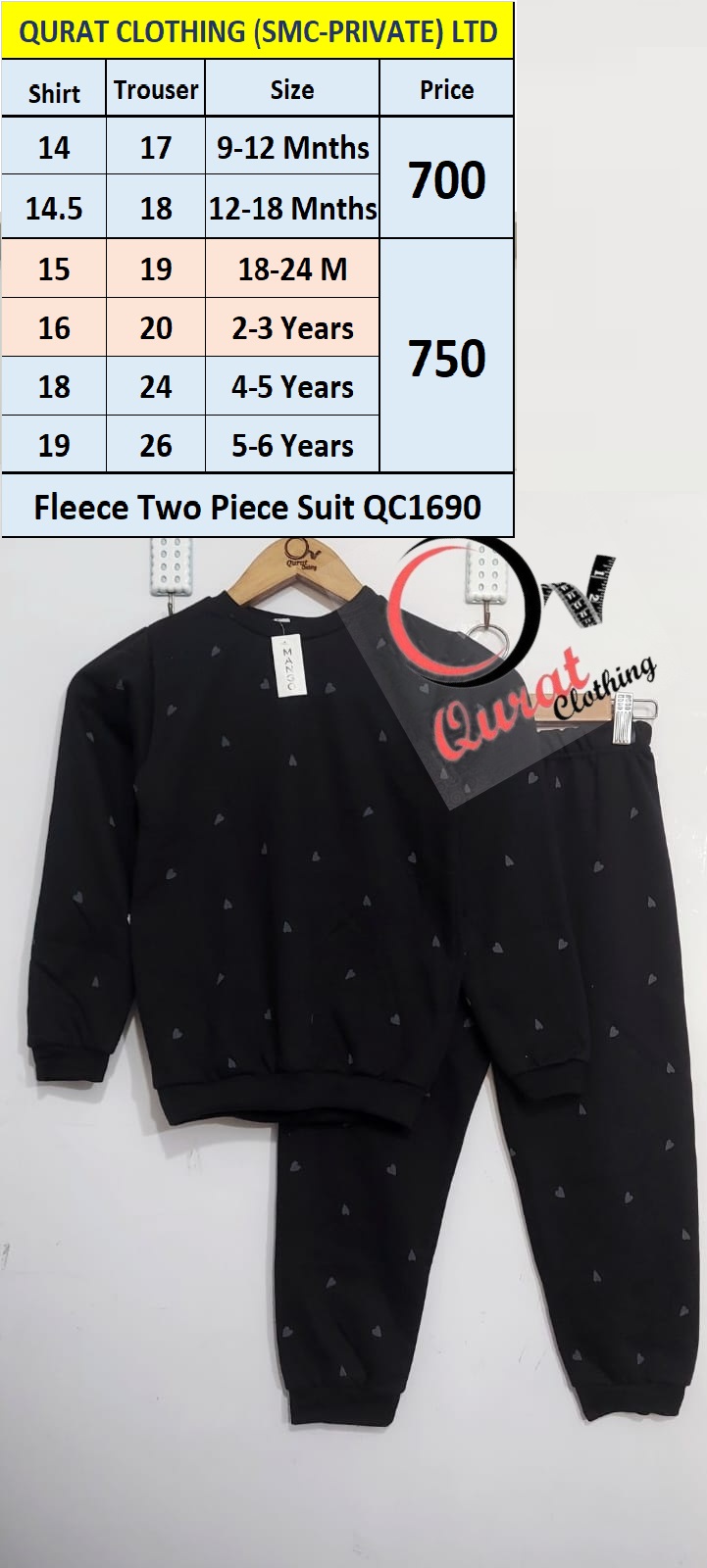 Black Heart Print Two-Piece Suit QC1690 | Qurat Clothing