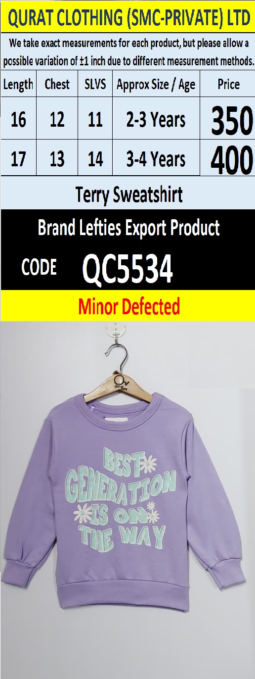 Lefties Brand Terry Sweatshirt Export Europe or USA (Minor Defected Product) - QC5534