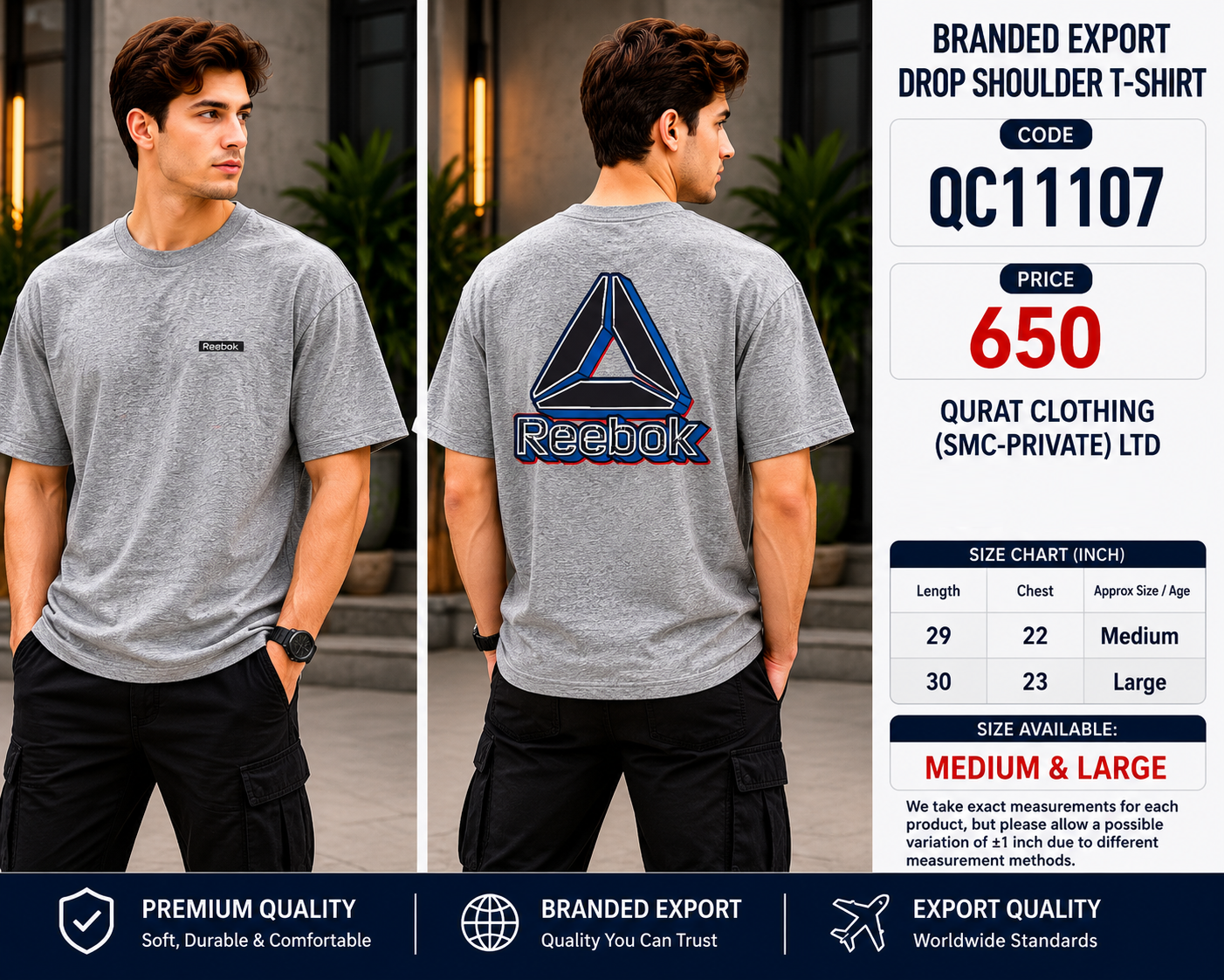 BRANDED EXPORT DROP SHOULDER T-SHIRT QC11107 – Reebok Export | QC11107