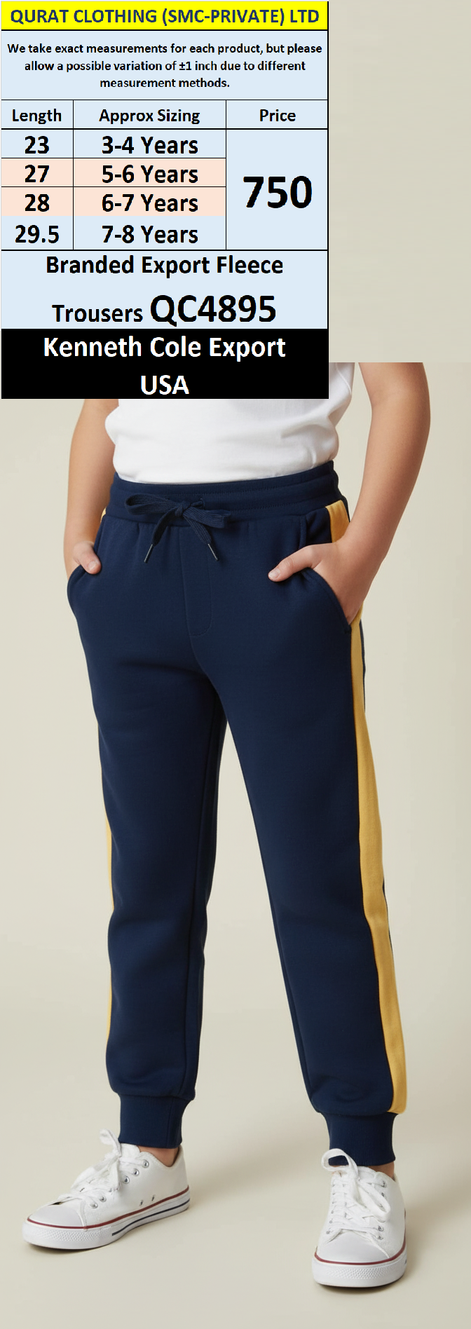 Kenneth Cole Export Branded Fleece Trouser QC4895 – Navy Blue with Yellow Stripes USA Export