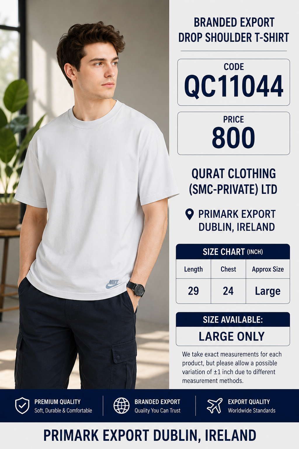 Off White Branded Export Drop Shoulder T-Shirt QC11044 – Primark Export Dublin Ireland