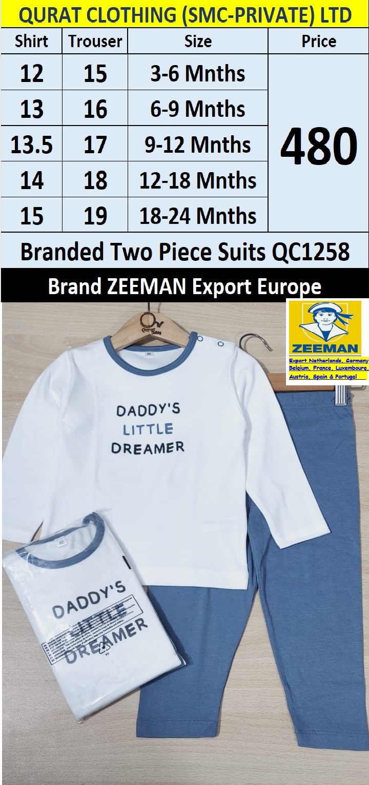 Zeeman Brand Daddy's Little Dreamer Two Piece Suit QC1258 Export Europe 