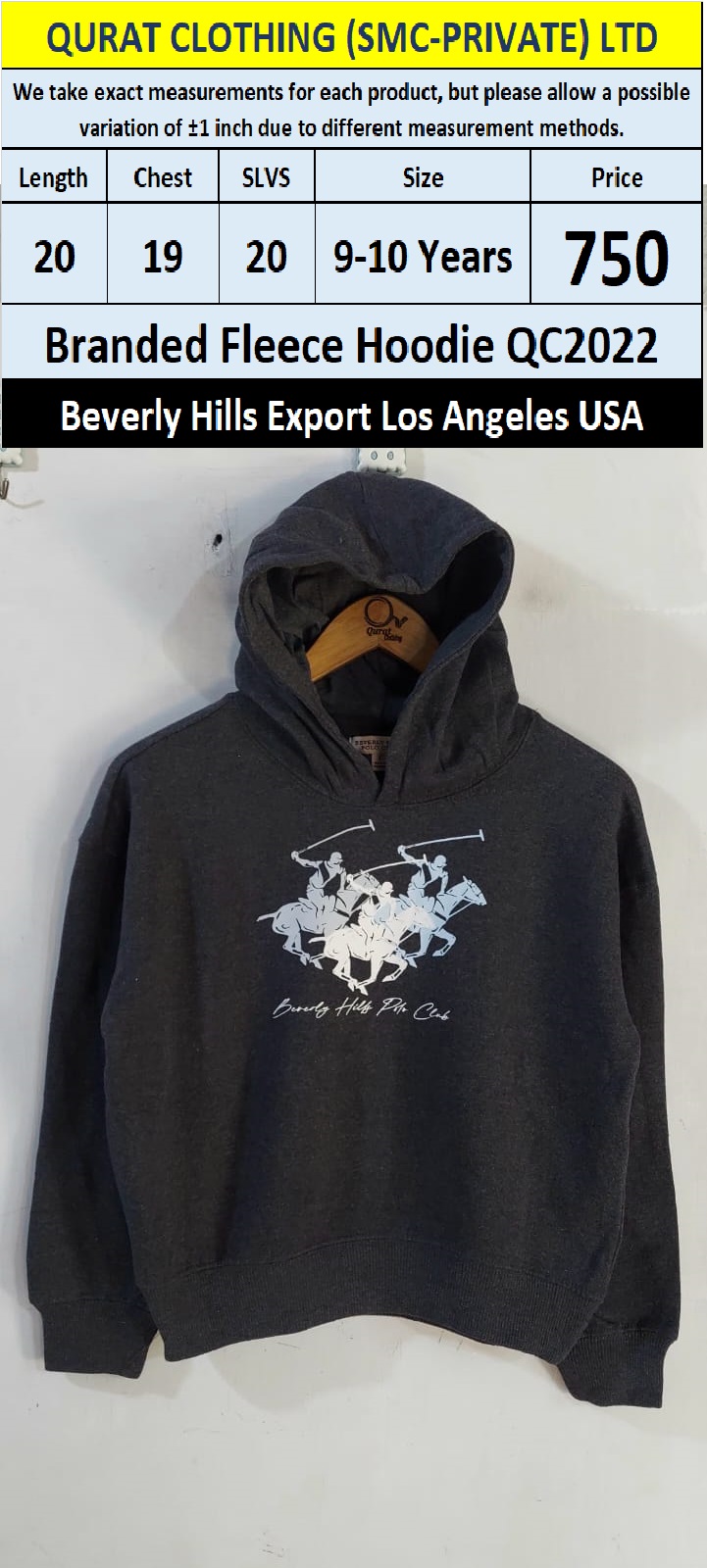 Beverly Hills Brand Fleece Hoodie QC2022 Export Los Angeles USA