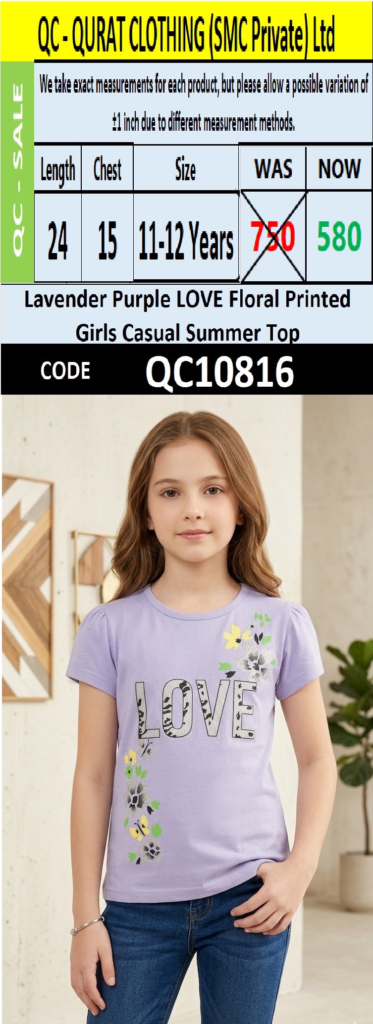 Lavender Purple LOVE Floral Printed Girls Casual Summer Top QC10816