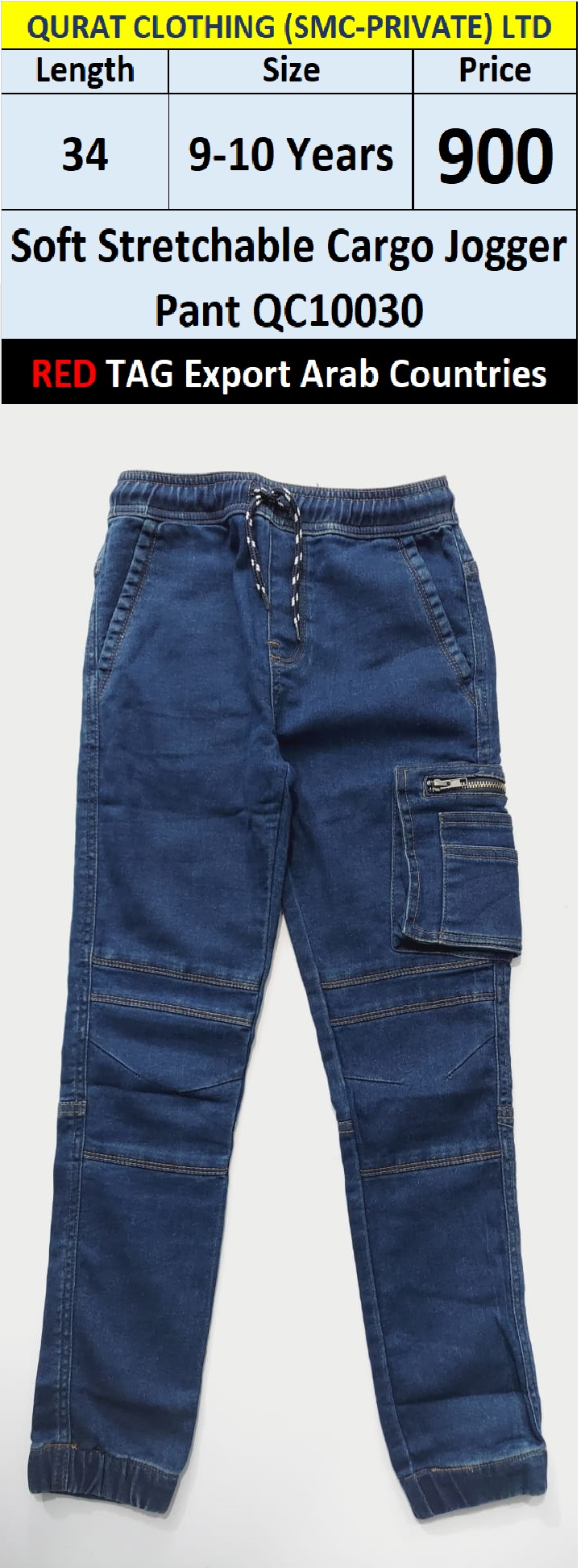 RED TAG Brand Soft Stretchable Cargo Jogger Pant QC10030, Export Arab Countries