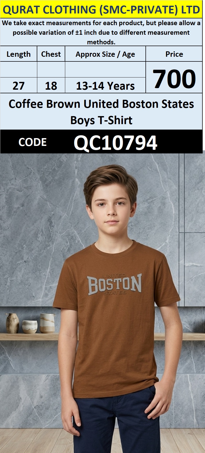 Coffee Brown United Boston States Boys T-Shirt QC10794