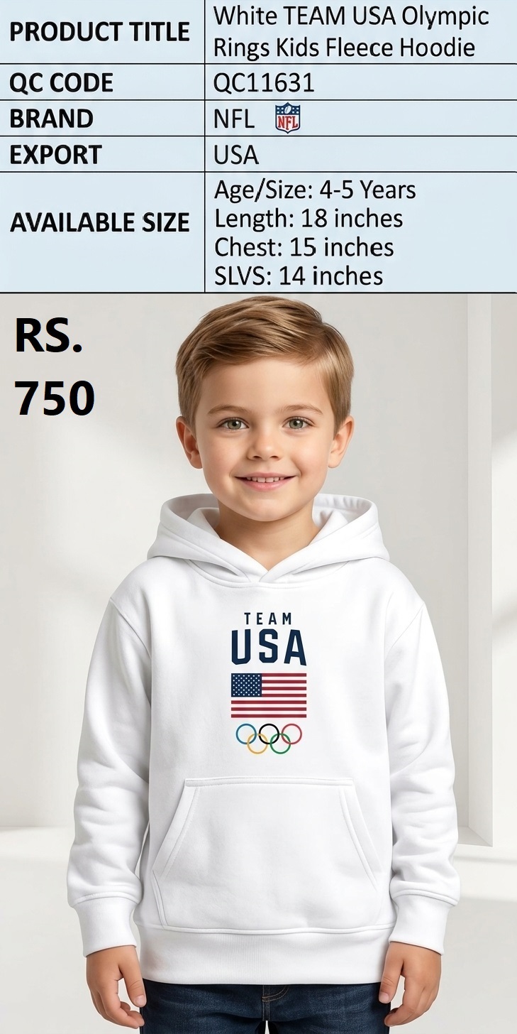 White TEAM USA Olympic Rings Kids Fleece Hoodie – Export USA – QC11631