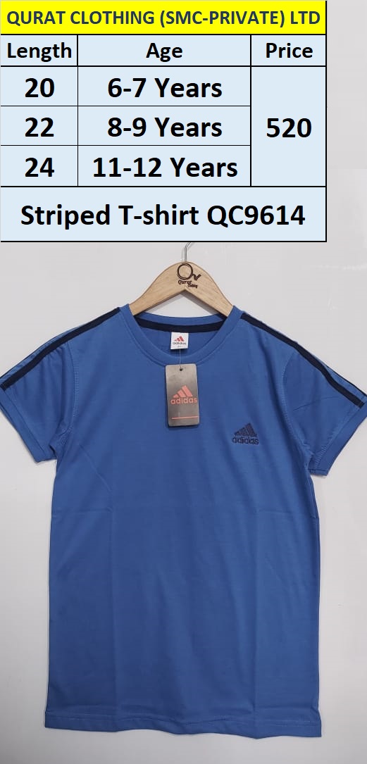 Striped Adidas Logo Embroidery Blue T-shirt QC9614