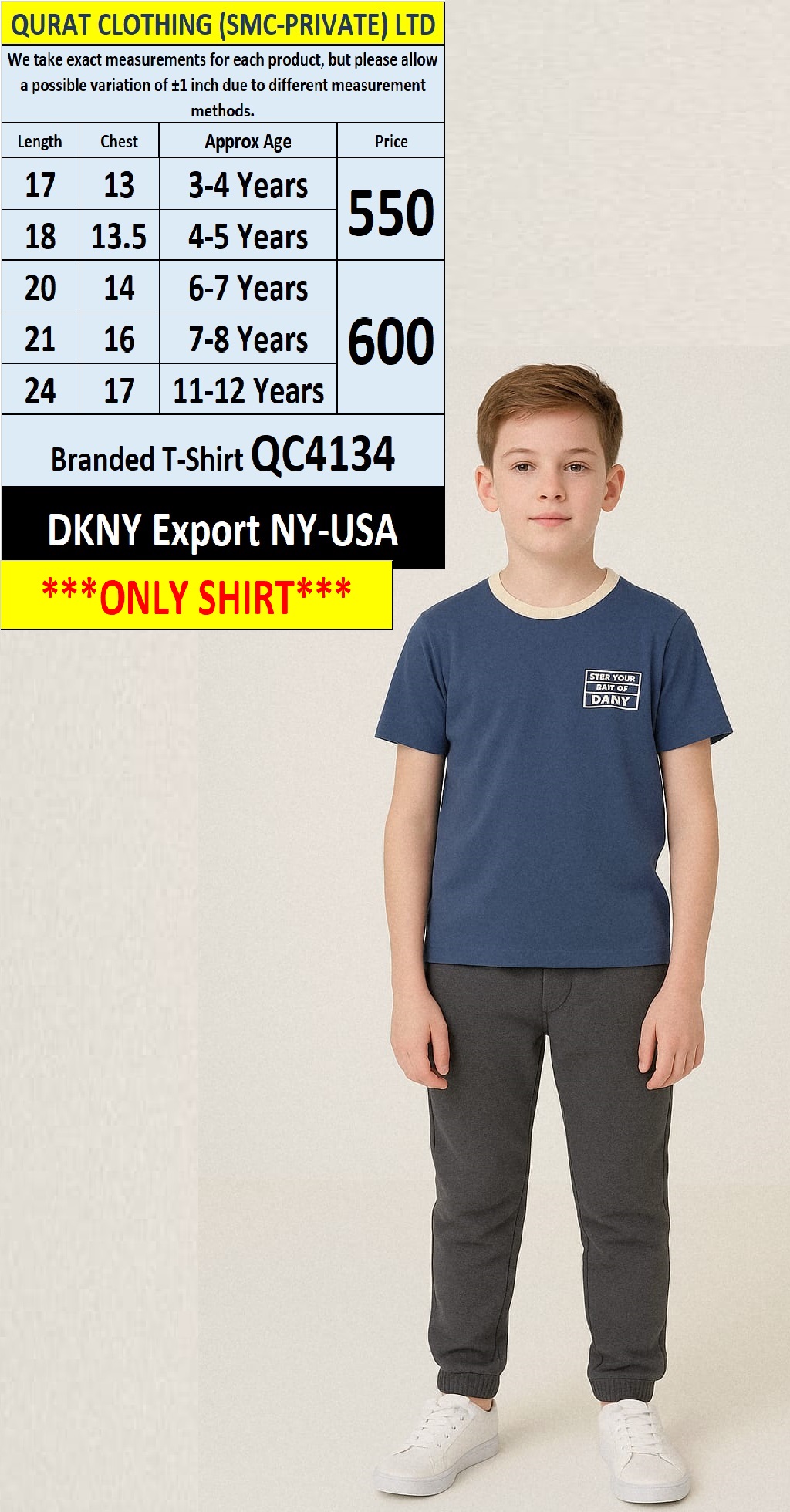DKNY Brand T-shirt QC4134, Export New York - USA