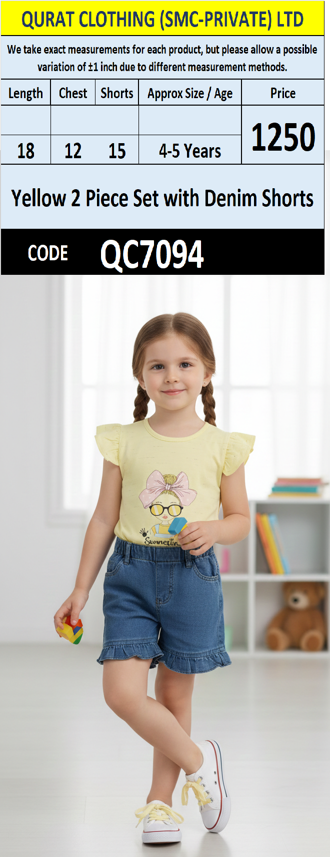 Yellow 2 Piece Set with Denim Shorts – QC7094