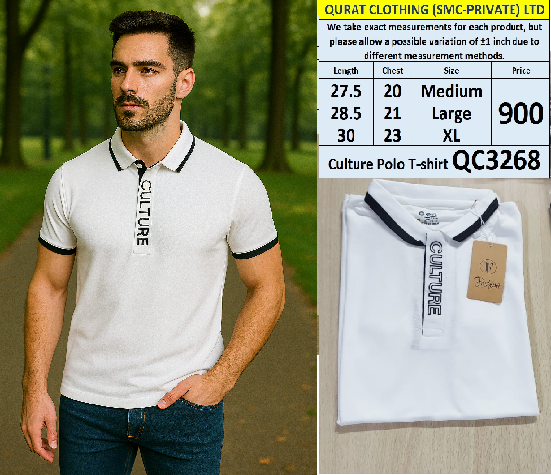 White Stylish Culture Polo T-shirt QC3268