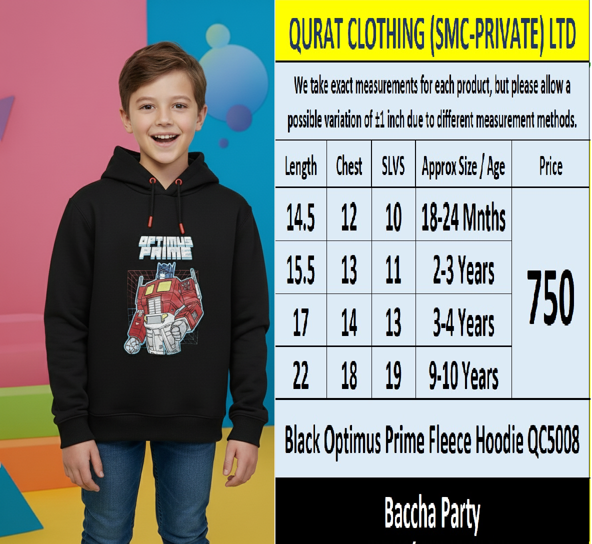 Black Optimus Prime Fleece Hoodie for Boys QC5008