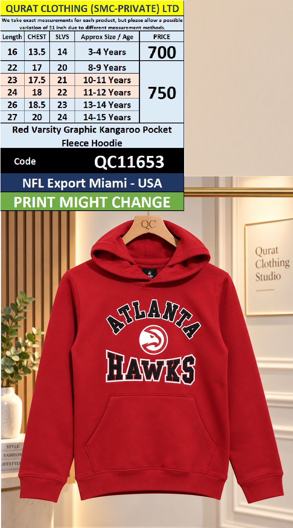 NFL Export Miami USA Red Varsity Graphic Kangaroo Pocket Fleece Hoodie QC11653