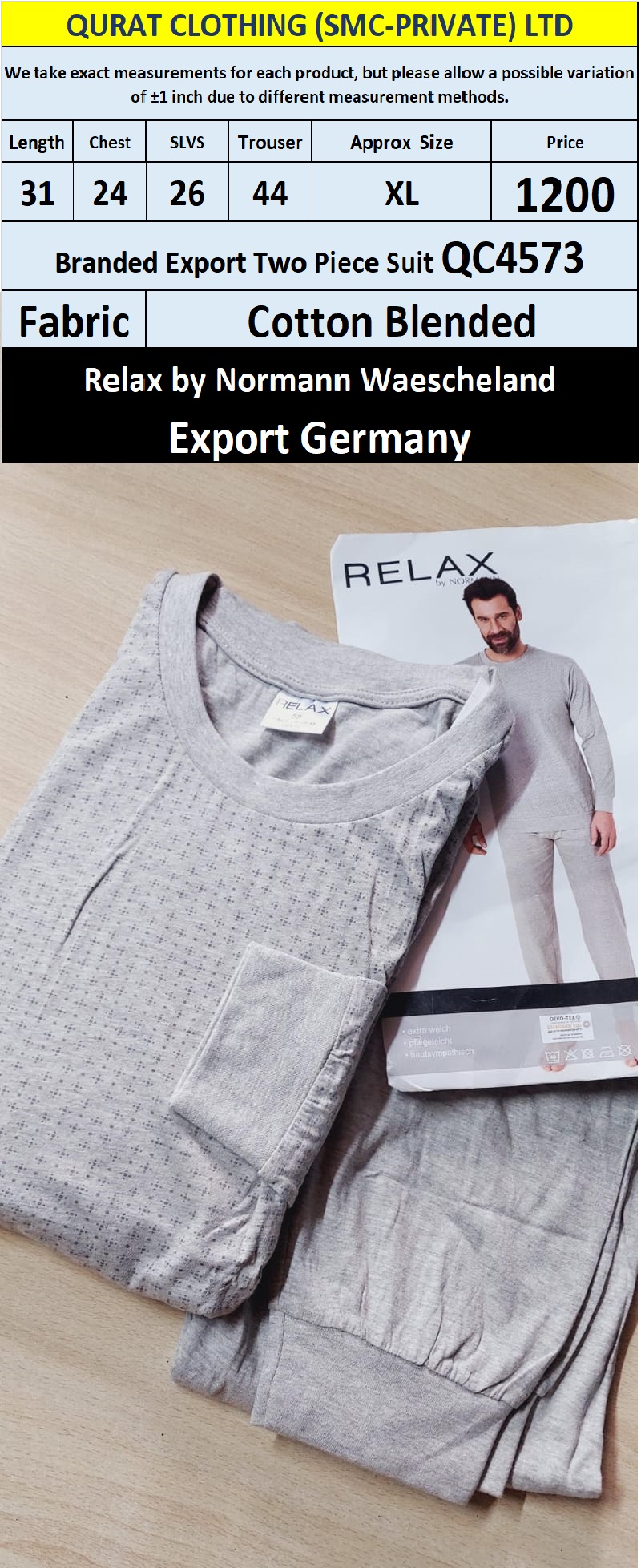Relax by Normann Waescheland Branded Two Piece Suits QC4573 Export Germany