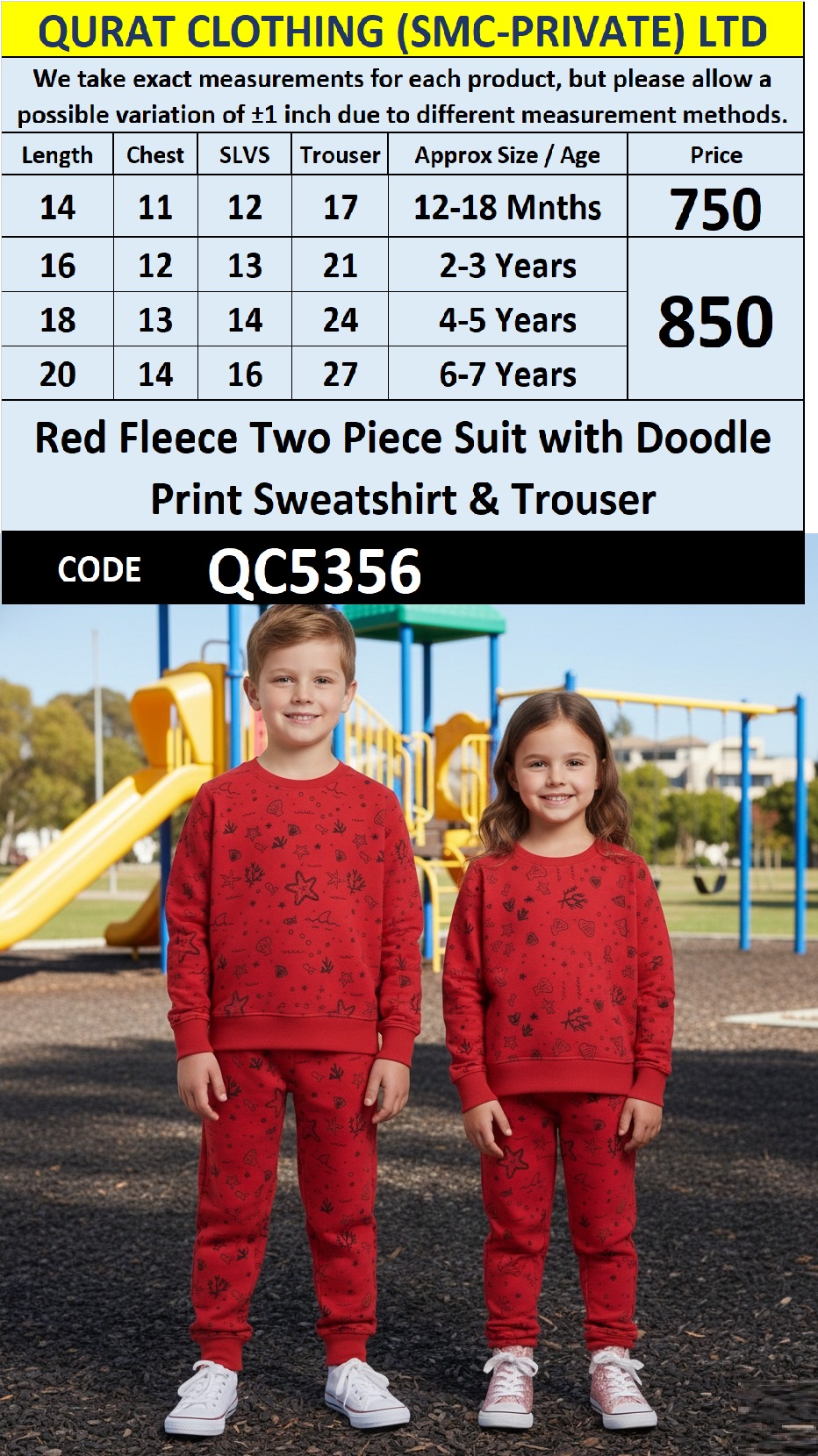 Red Fleece Two Piece Suit Doodle Print Sweatshirt & Trouser QC5356
