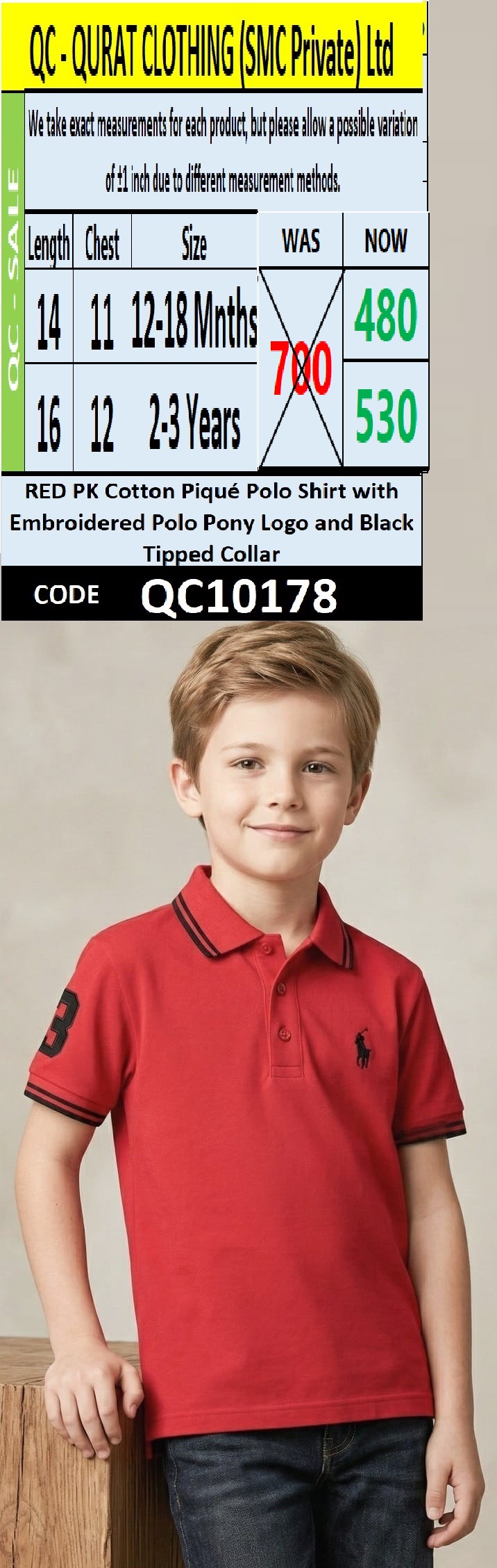 Red PK Cotton Piqué Polo Shirt with Embroidered Polo Pony Logo and Black Tipped Collar – QC10178