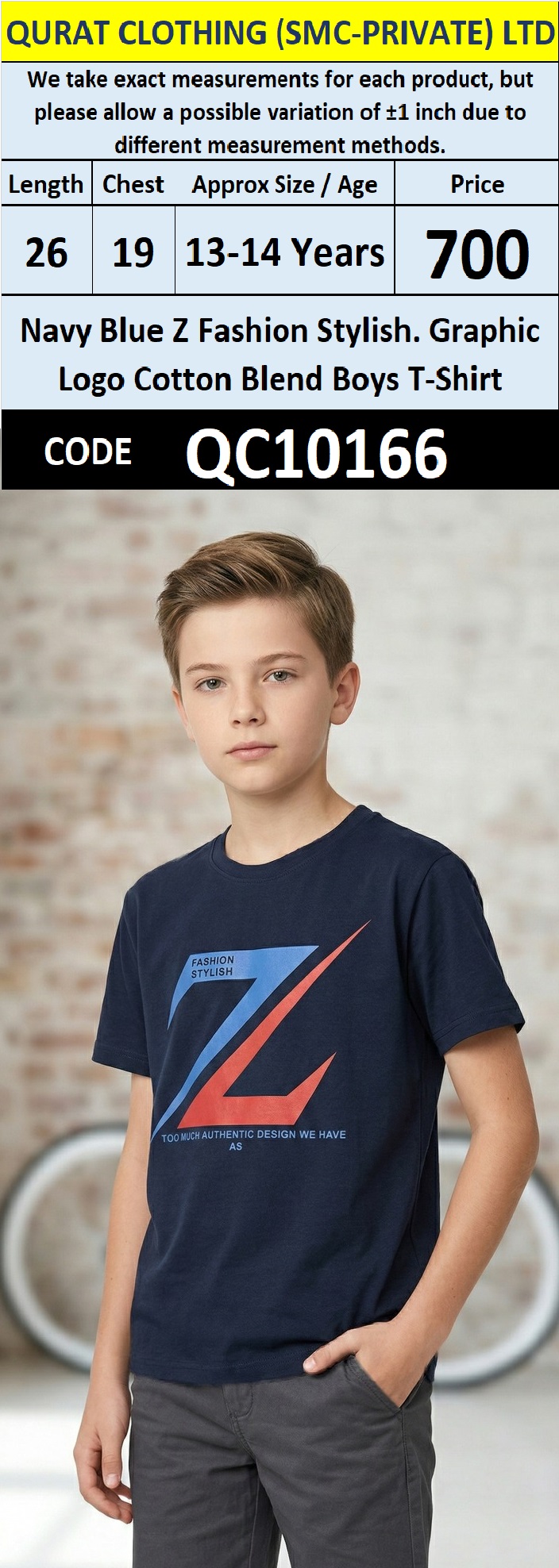 Navy Blue Z Fashion Stylish Graphic Logo Cotton Blend Boys T-Shirt QC10166