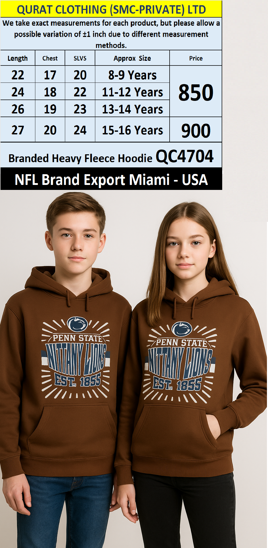 NFL Brand Heavy Fleece Hoodie QC4704 Export Miami - USA