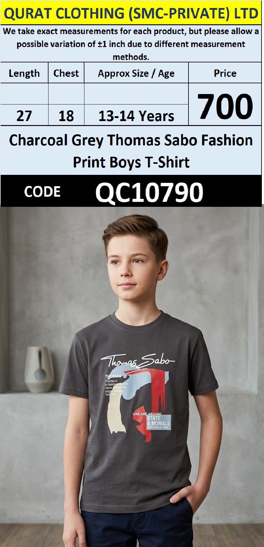 Charcoal Grey Thomas Sabo Fashion Print Boys T-Shirt QC10790