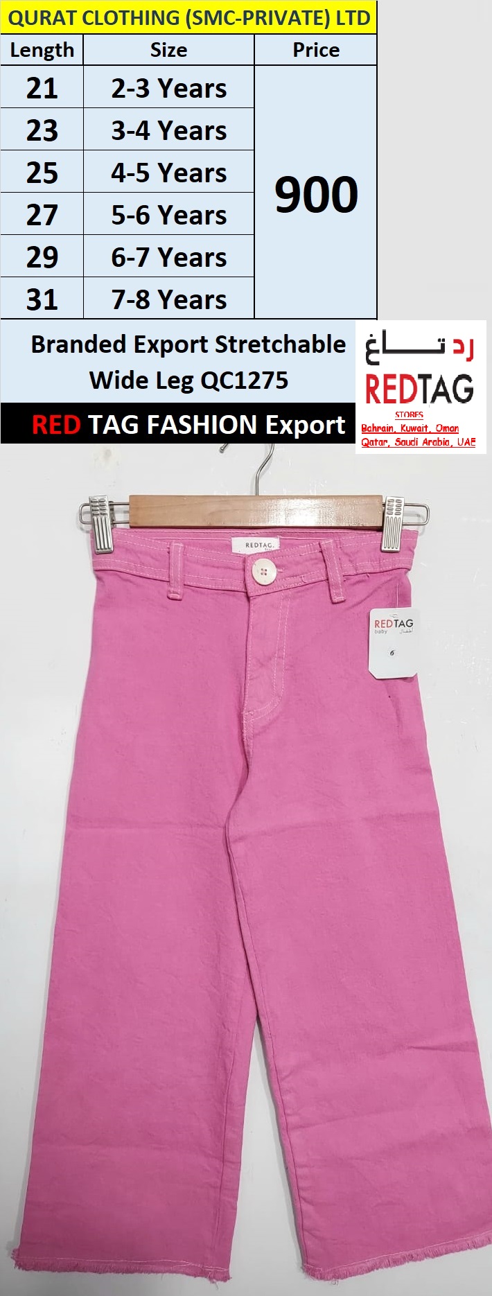 RED TAG Fashion Brand Stretchable Wide Leg Pant QC1275 Export Arab Countries
