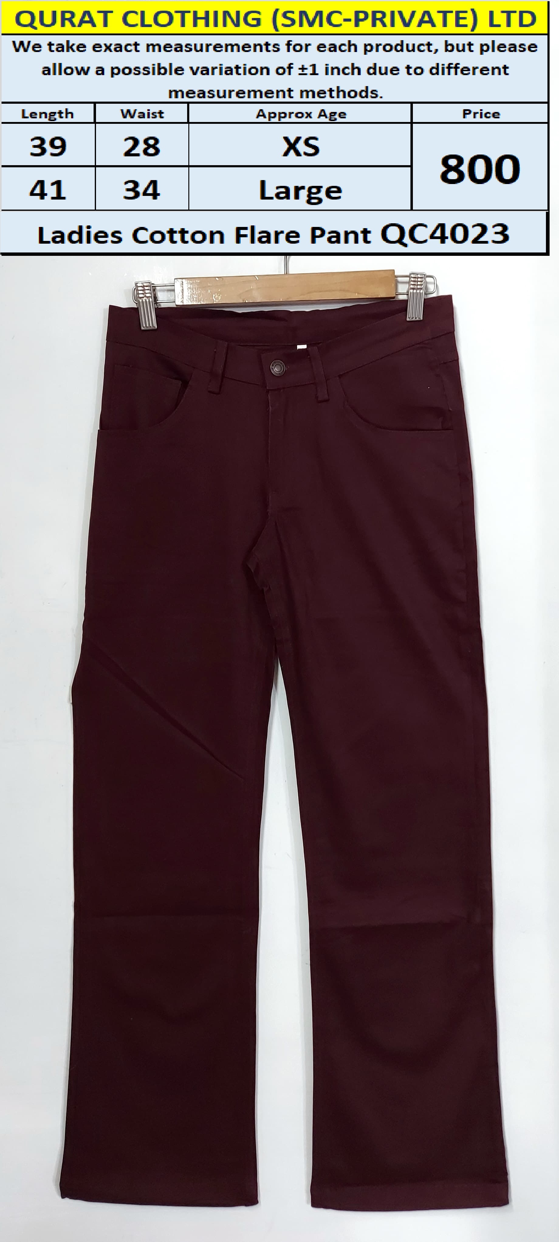 Ladies Cotton Flare Pant QC4023