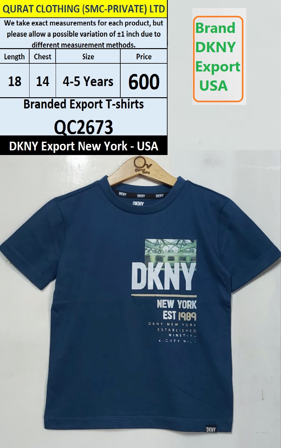 DKNY Brand T-shirt QC2673 Export New York - USA