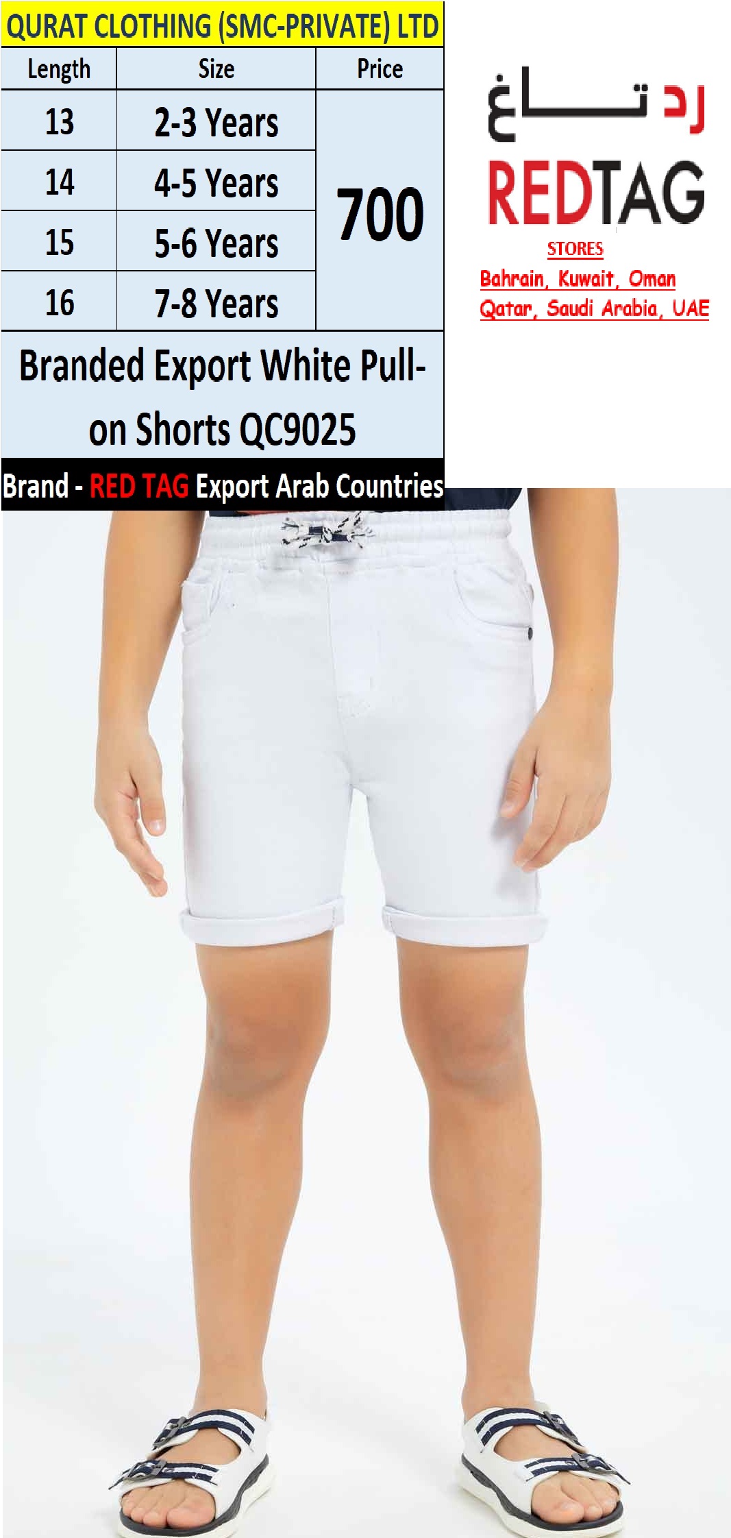 RED TAG Brand White Pull-On Shorts QC9025 Export Arab Countries