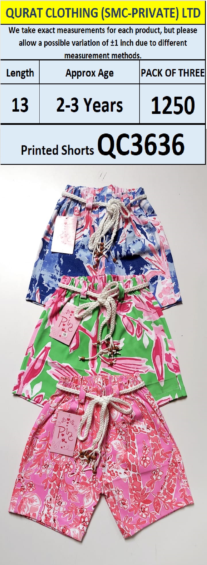 Pack of Three Girls Printed Shorts QC3636