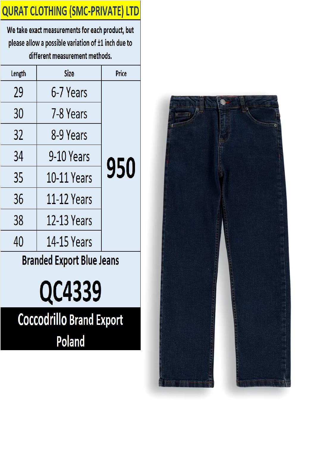 Coccodrillo Brand Blue Jeans QC4339 Export Poland
