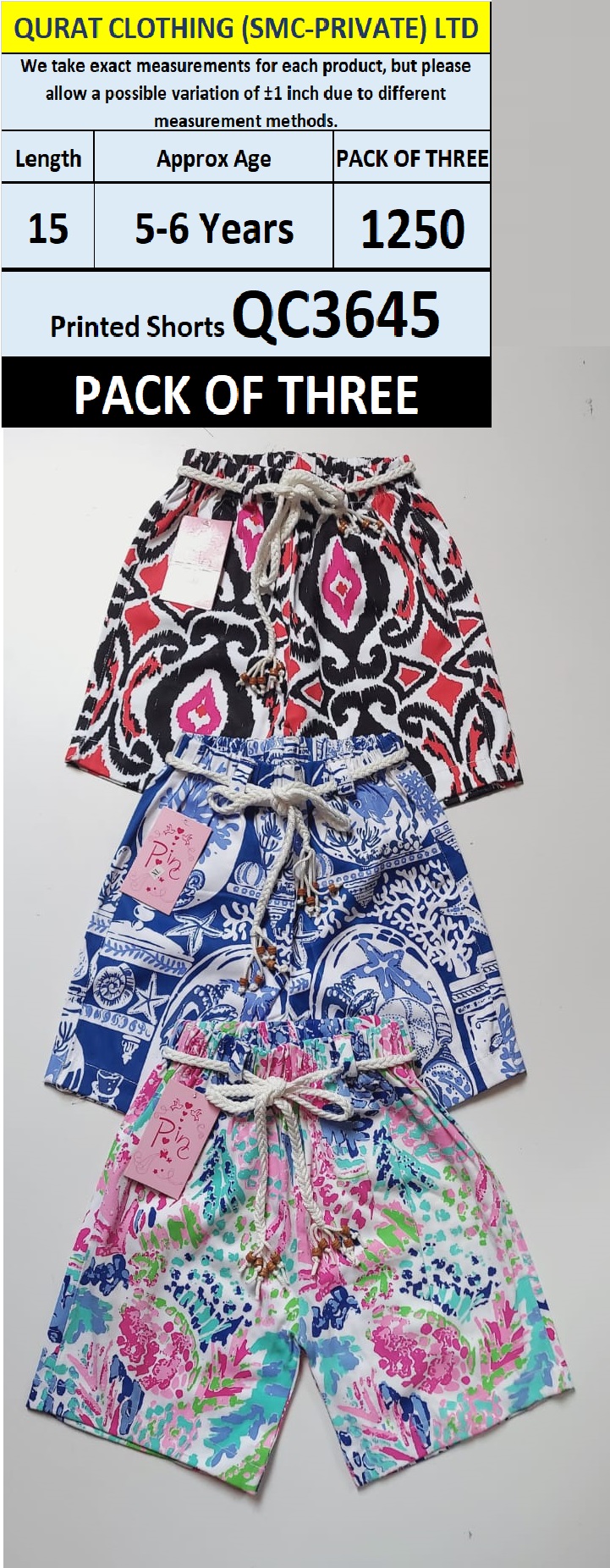 Pack of Three Girls Printed Shorts QC3645