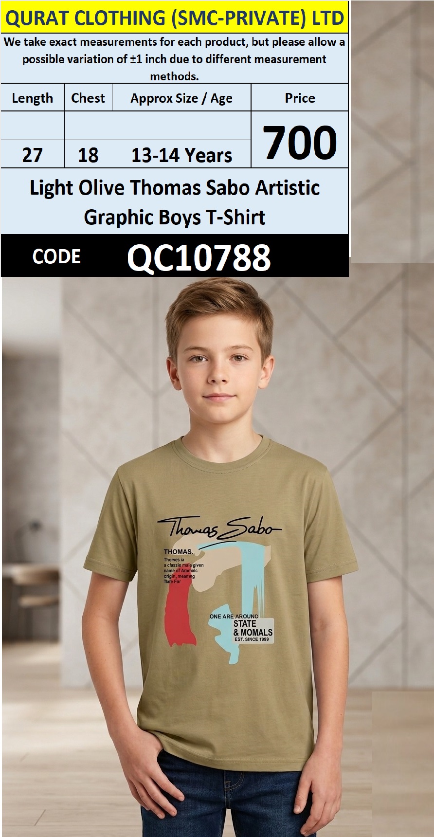 Light Olive Thomas Sabo Artistic Graphic Boys T-Shirt QC10788