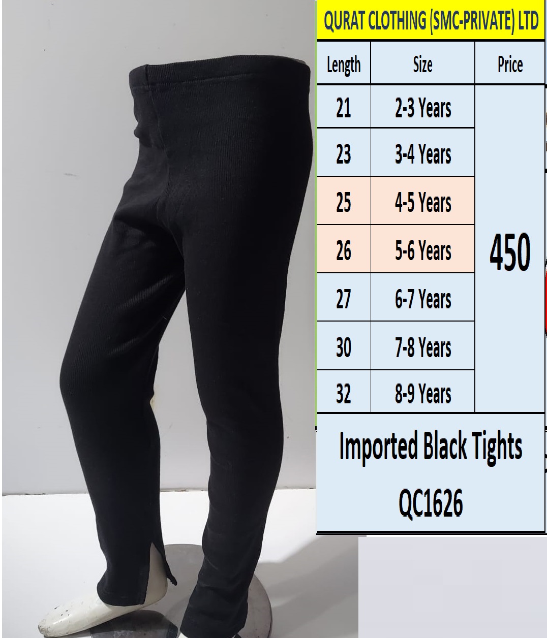 Imported Black Winter Tights QC1626 