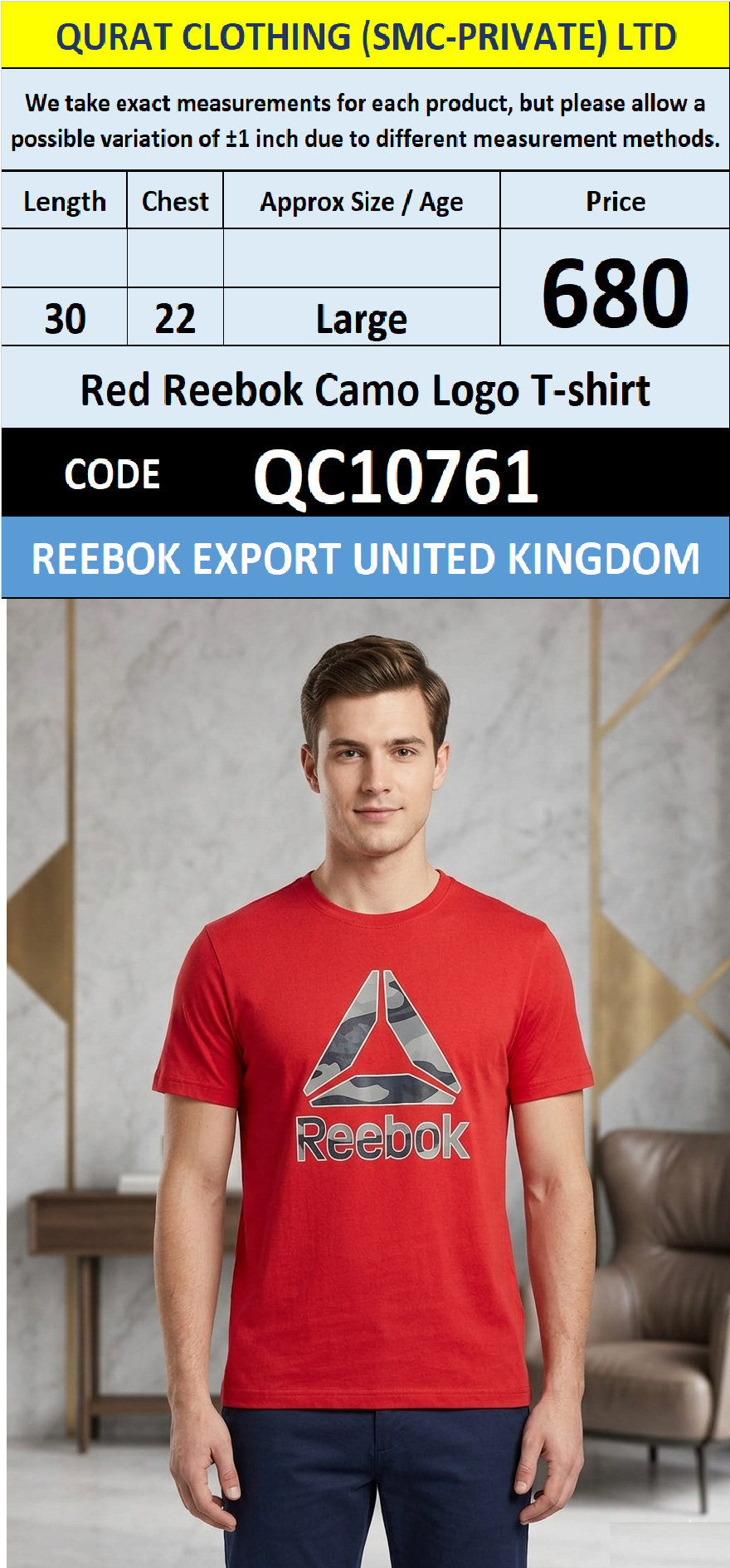 Red Reebok Camo Logo T-shirt QC10761 Export United Kingdom