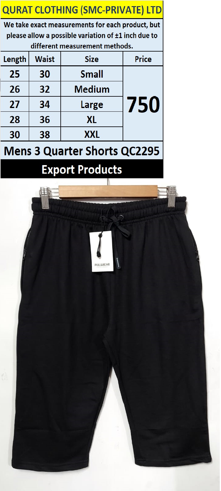 Black Men's 3 Quarter Shorts QC2295
