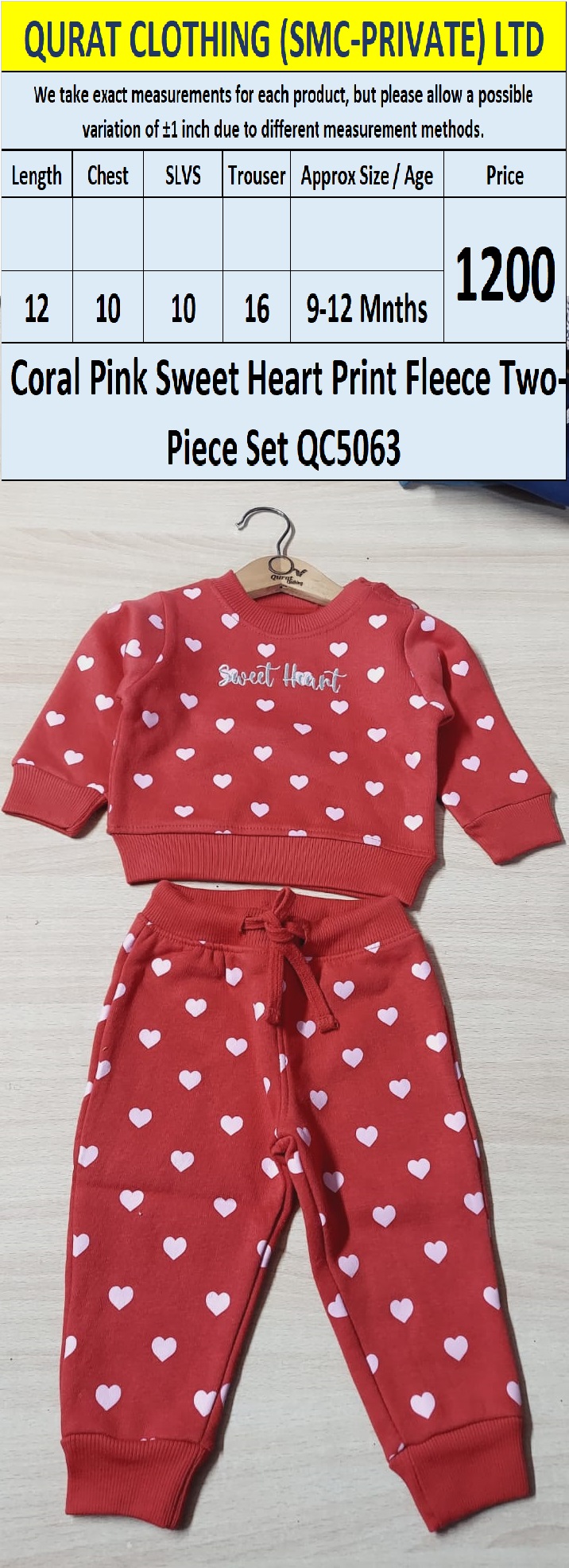 Coral Pink “Sweet Heart” Print Fleece Two-Piece Set QC5063 – Export Europe